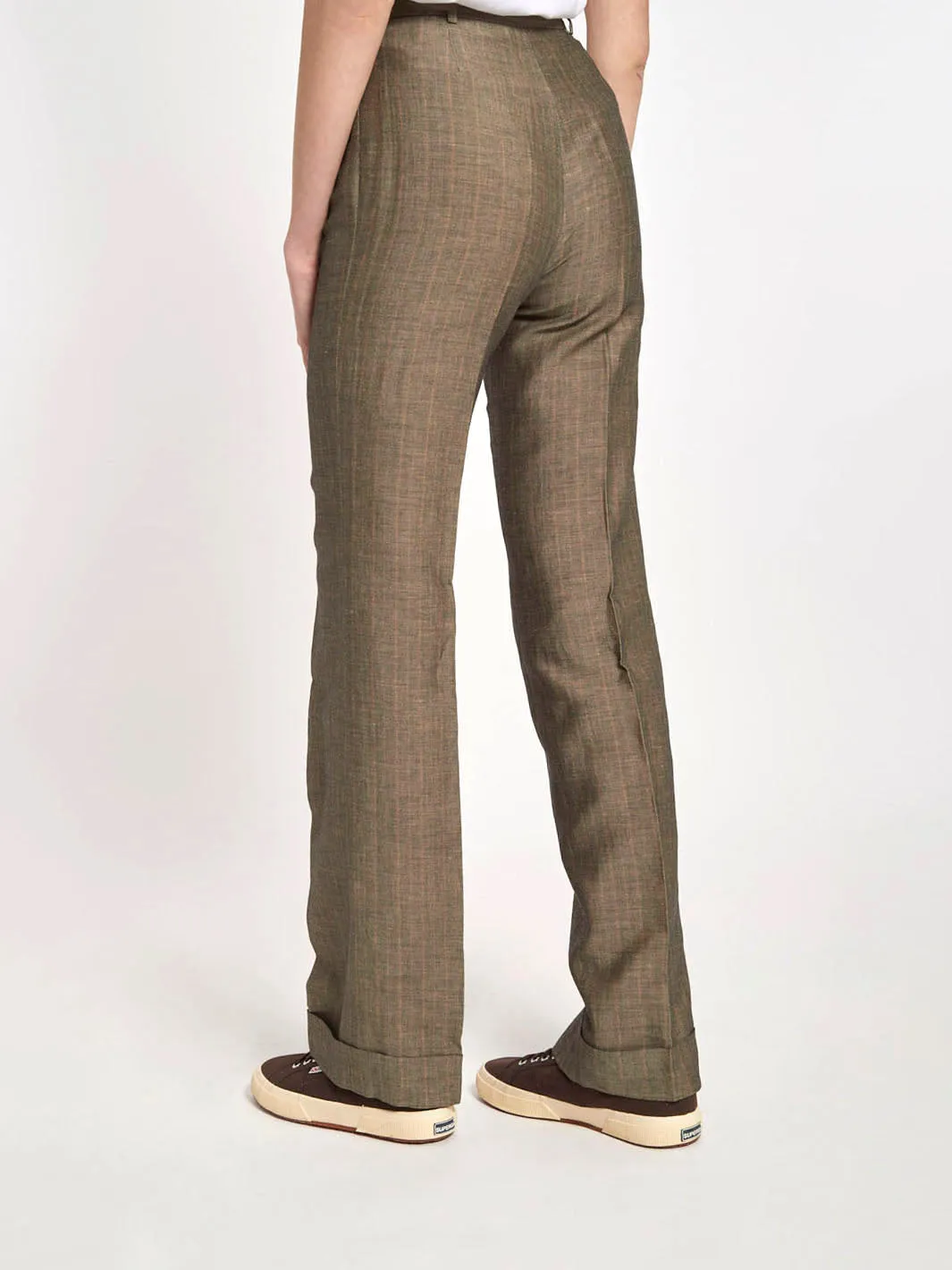 1990s Olivier Valentino pants in grey and brown melange linen