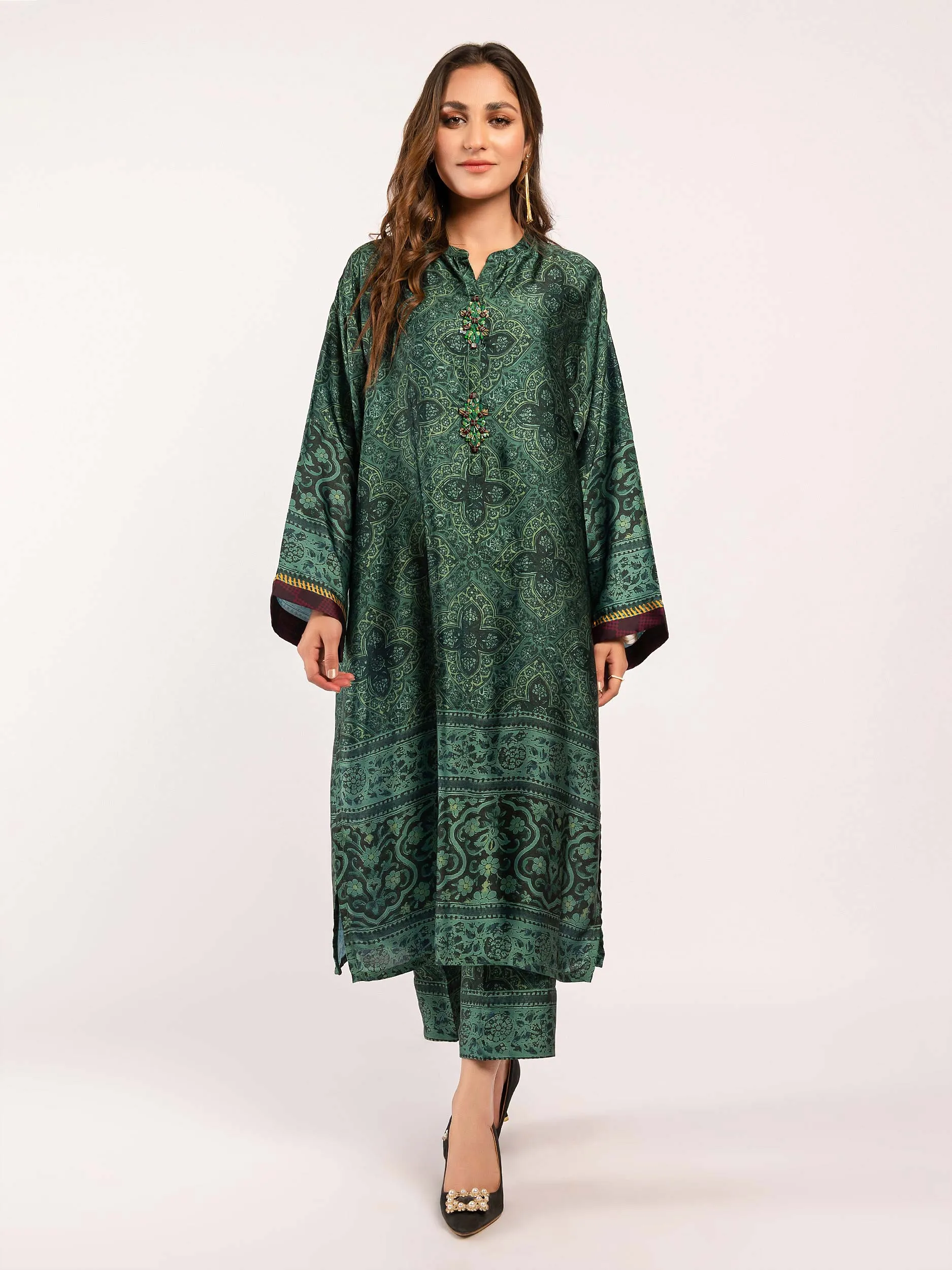 2 Piece Embroidered Silk Suit