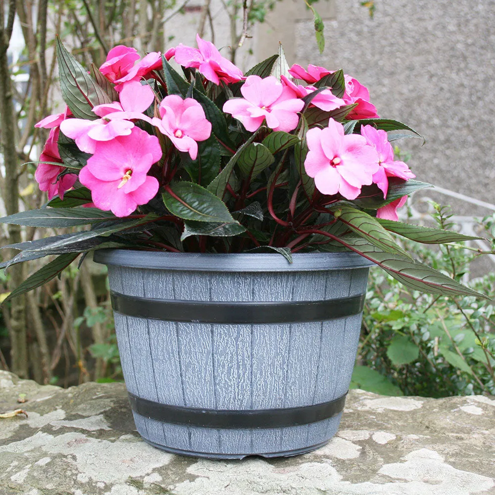 25cm Barrel Planter Stone Grey Plant Pot