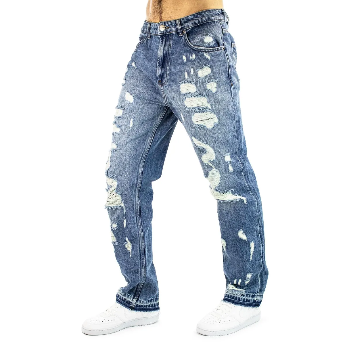 2Y Studios Mens Distressed Straight-Leg Jeans, Blue (Model J-S-10003)