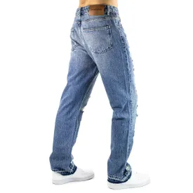 2Y Studios Mens Distressed Straight-Leg Jeans, Blue (Model J-S-10003)