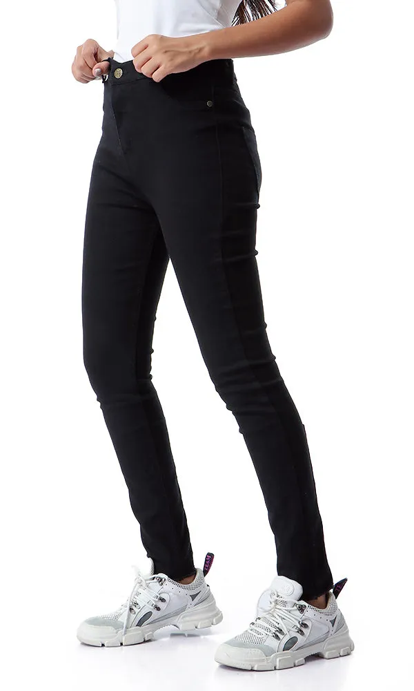 56026 Sides Decorative Lace Up Skinny Black Jeans