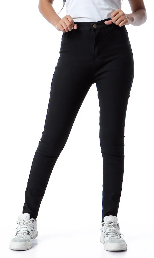 56026 Sides Decorative Lace Up Skinny Black Jeans