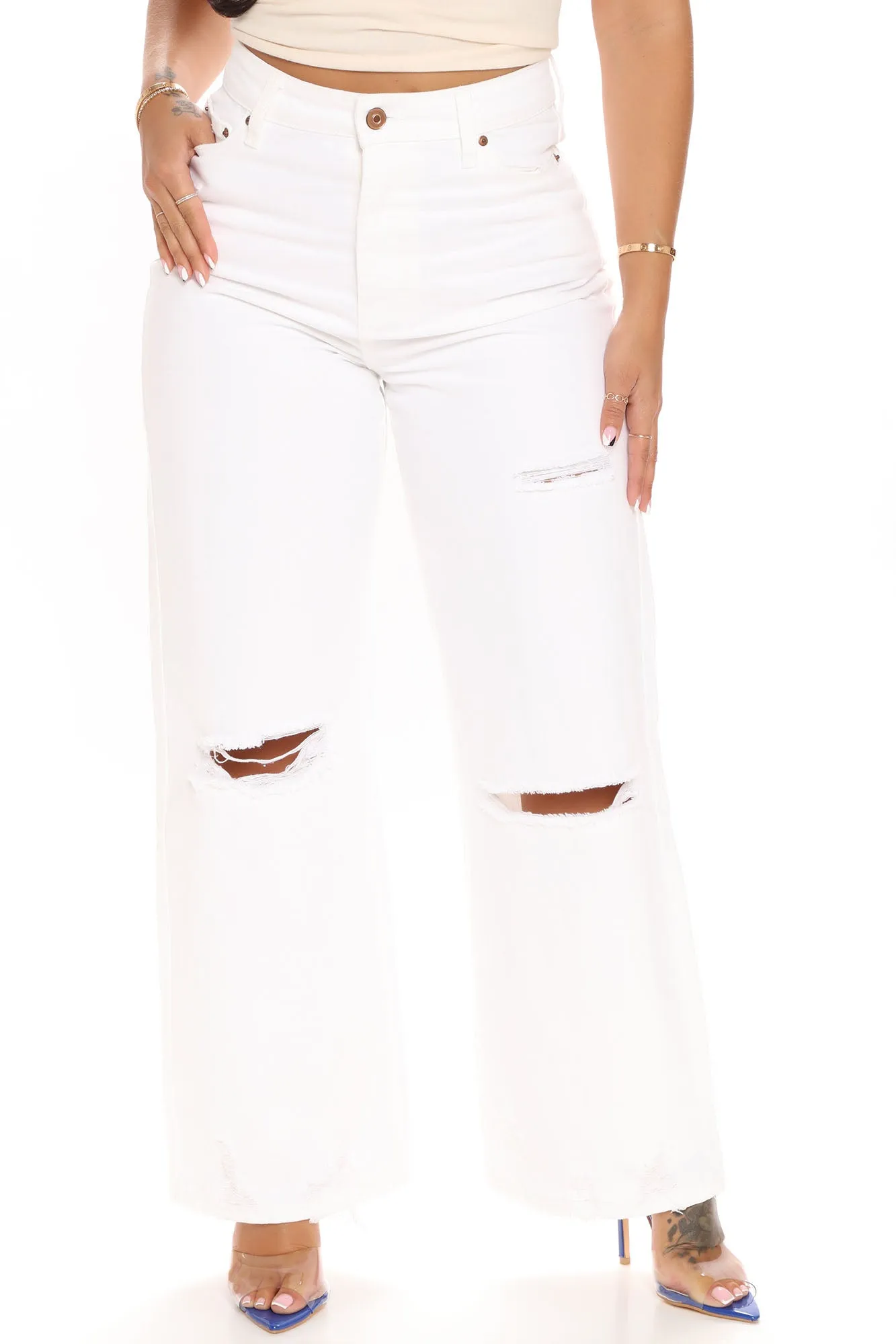 90's Baby Non Stretch Wide Leg Jeans - White