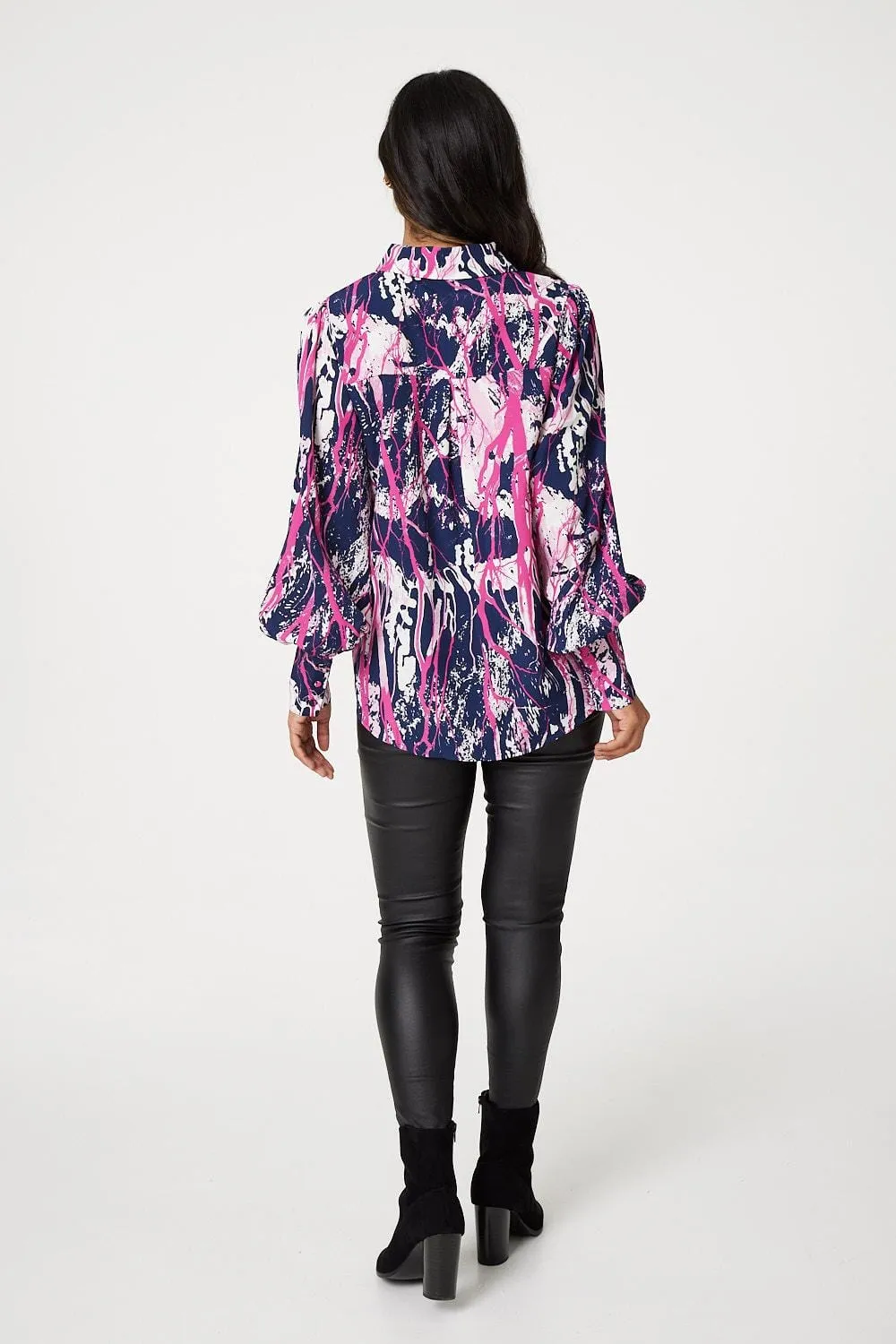 Abstract Print Puff Sleeve Blouse