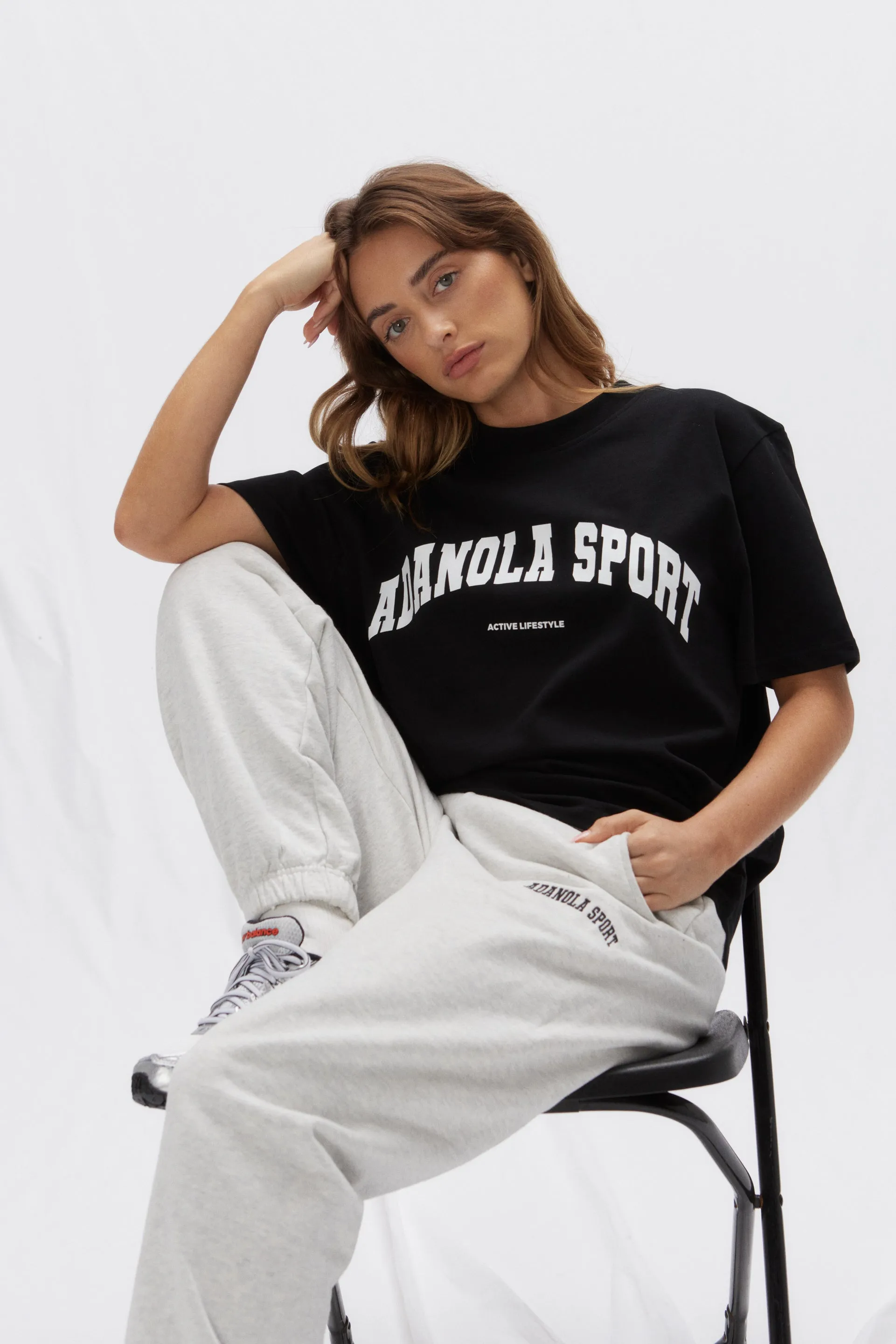 Adanola Sport Short Sleeve Oversized T-Shirt - Black