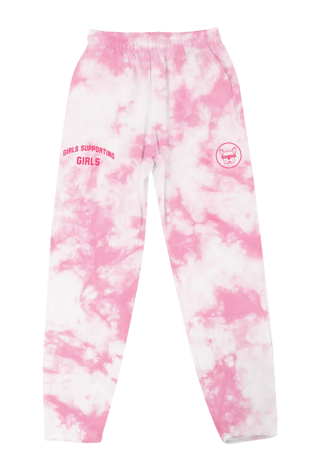 Adelaine Morin 'Girls Supporting Girl's Pastel Pink Tie Dye Sweatpants