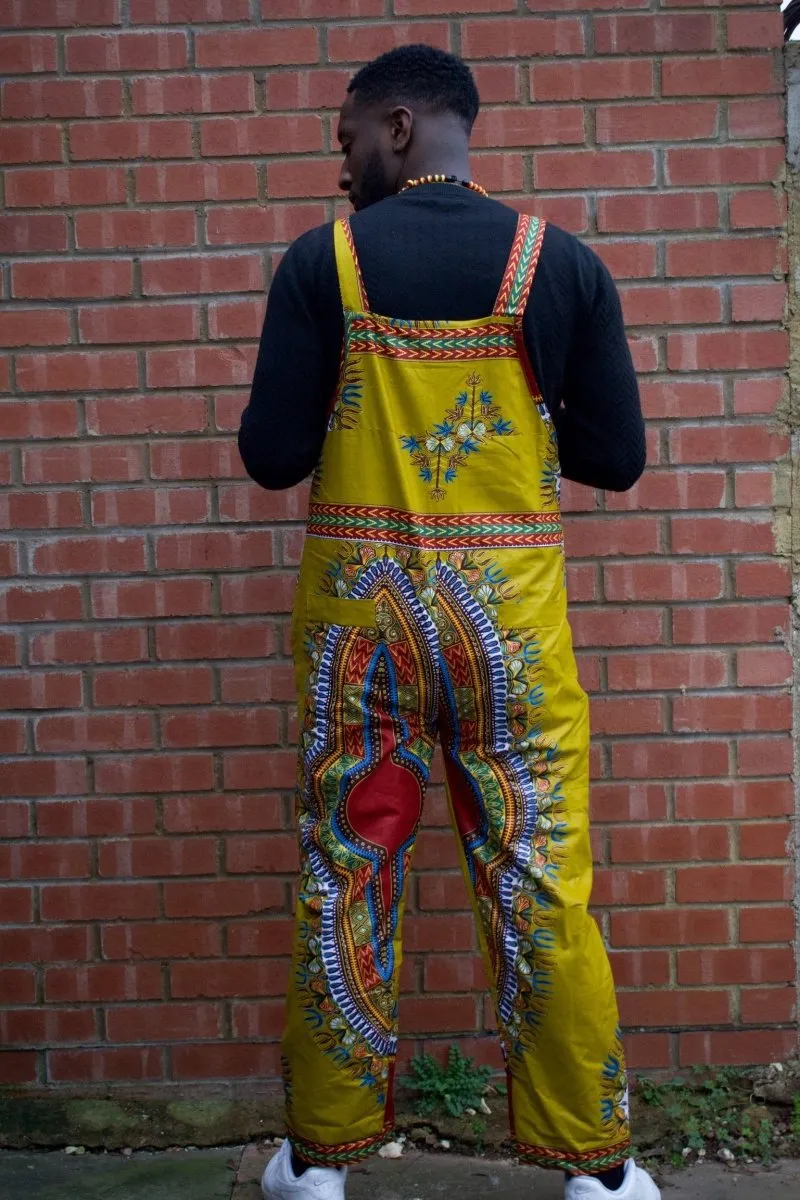 African Dungarees in Brown Dashiki Print - Festival Dungarees