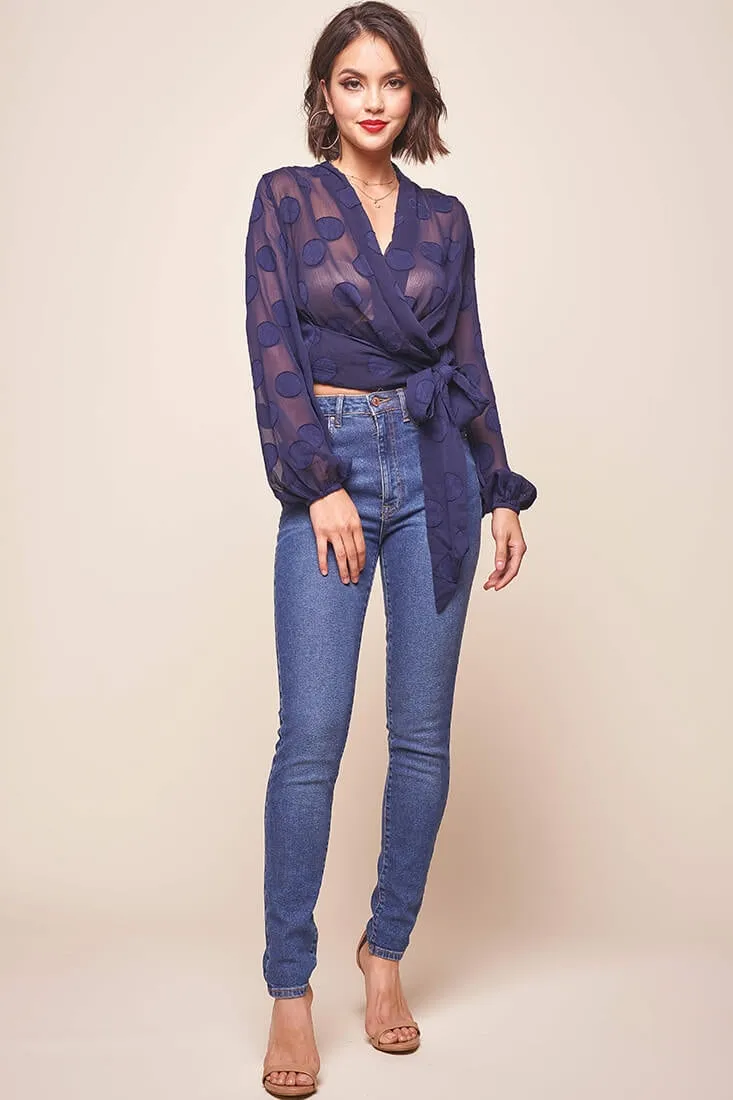 After Hours Sheer Wrap Blouse Navy