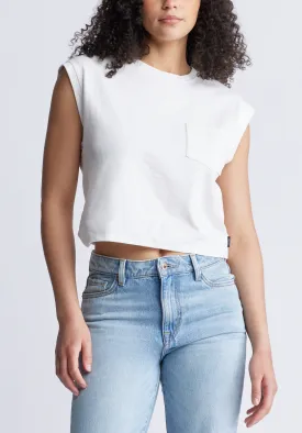 Amandine Women's Cap-Sleeve Crop Top, White - KT0149S