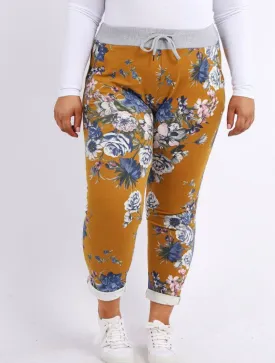 Anne   Kate Italian Blossom Print Mustard Trouser 14-18