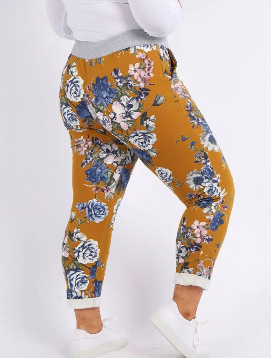 Anne   Kate Italian Blossom Print Mustard Trouser 14-18