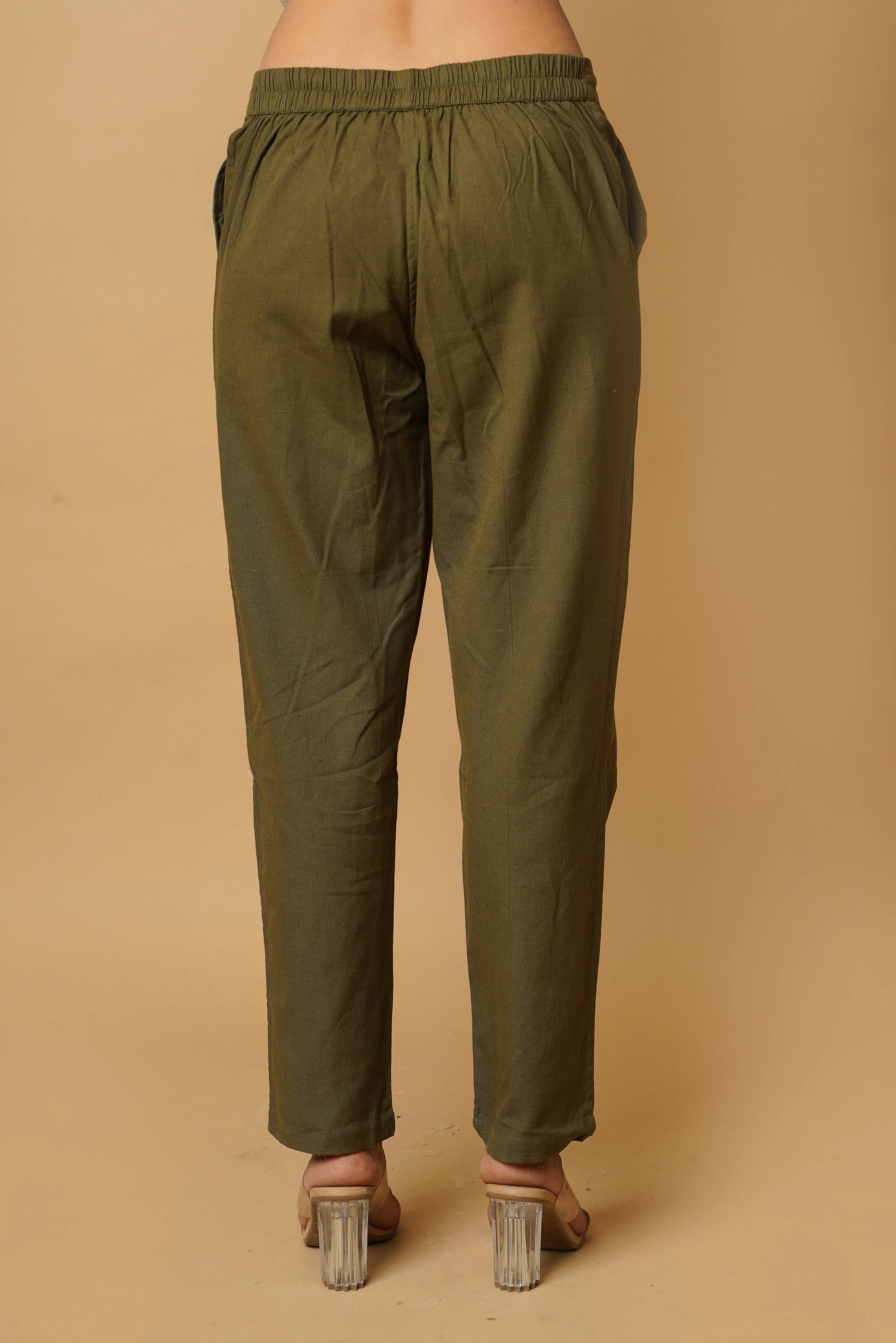 Army Green Cotton Women's Trousers