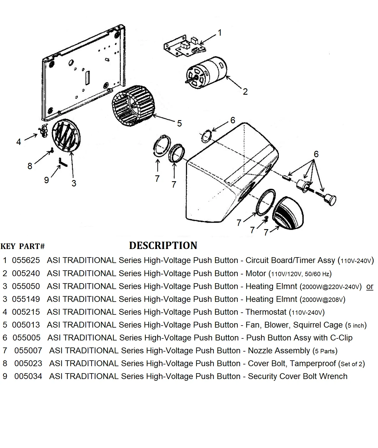 ASI TRADITIONAL Series Push-Button Model (208V-240V) CIRCUIT BOARD/MICRO SWITCH TIMER ASSY (Part# 055625)