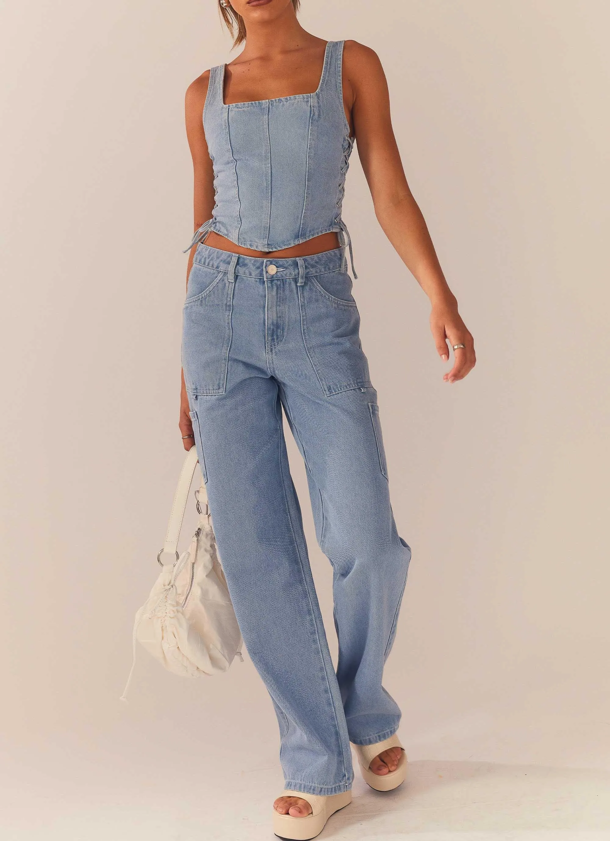 Backstage Pass Denim Lowrise Pants - Subdued Blue