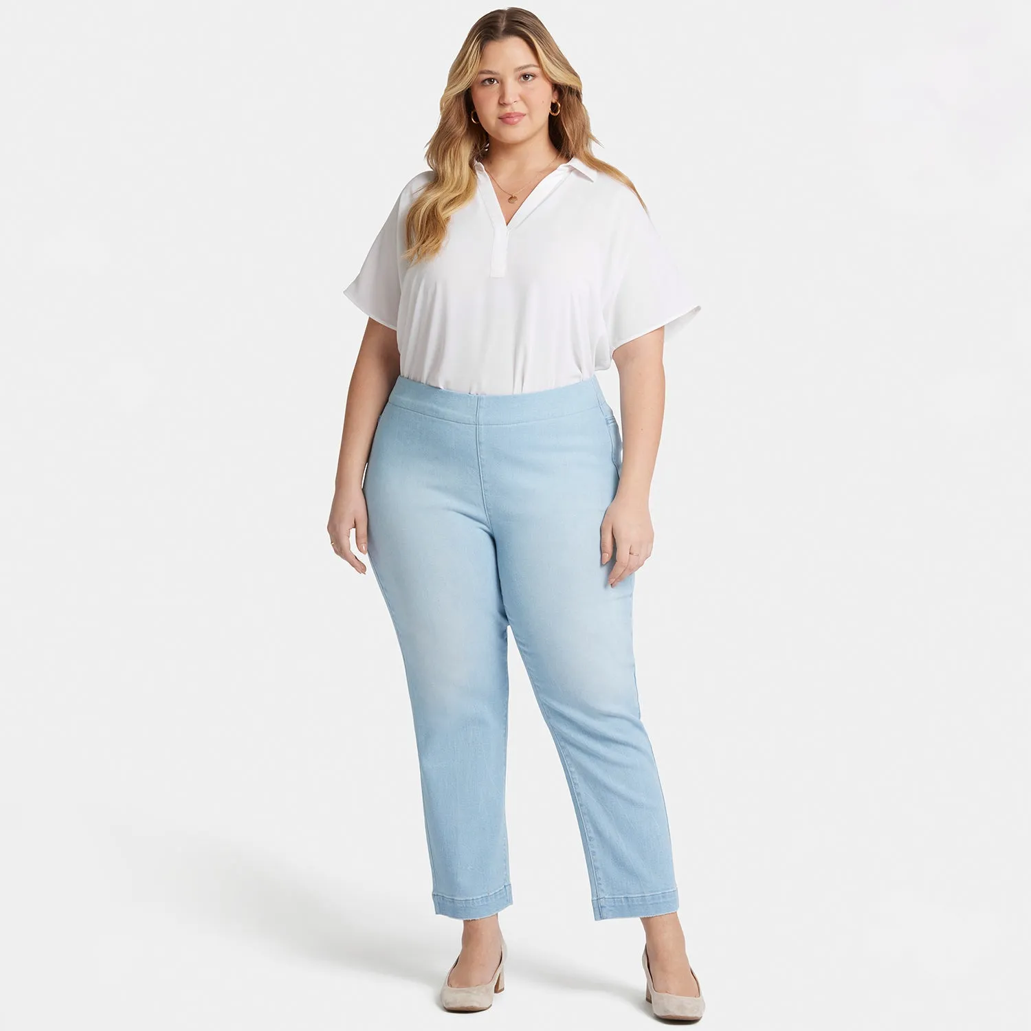 Bailey Relaxed Straight Ankle Pull-On Jeans In Plus Size - Santorini