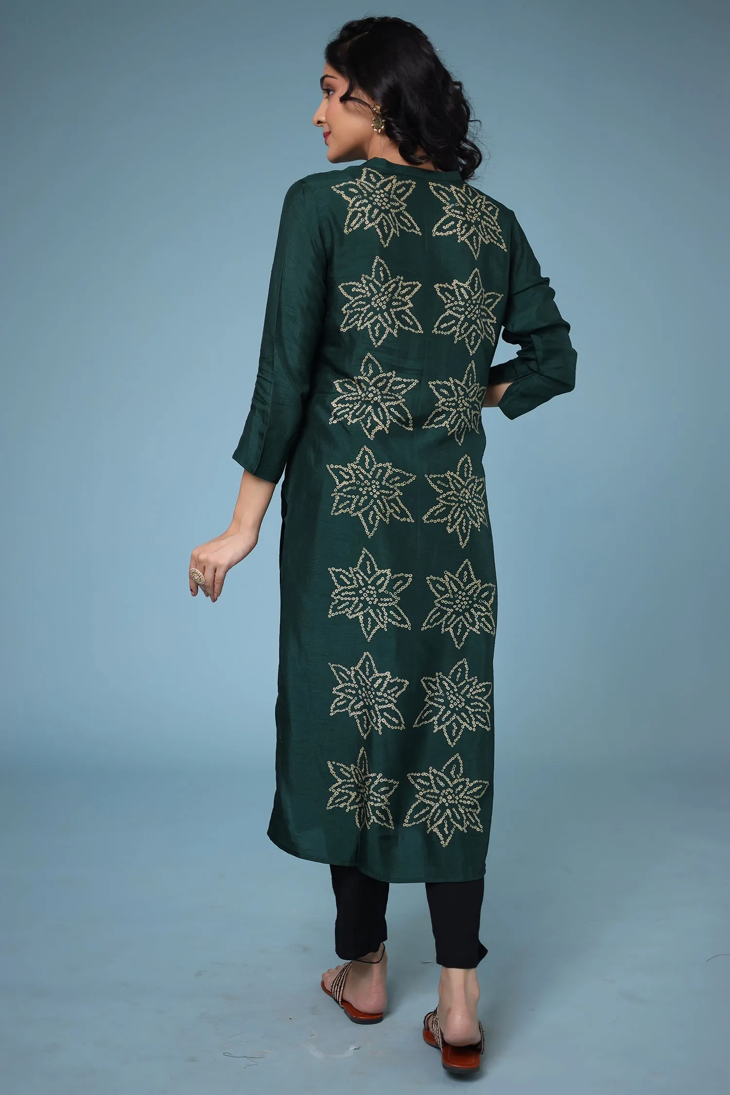 Bandhej Silk blend Straight Cut Kurta