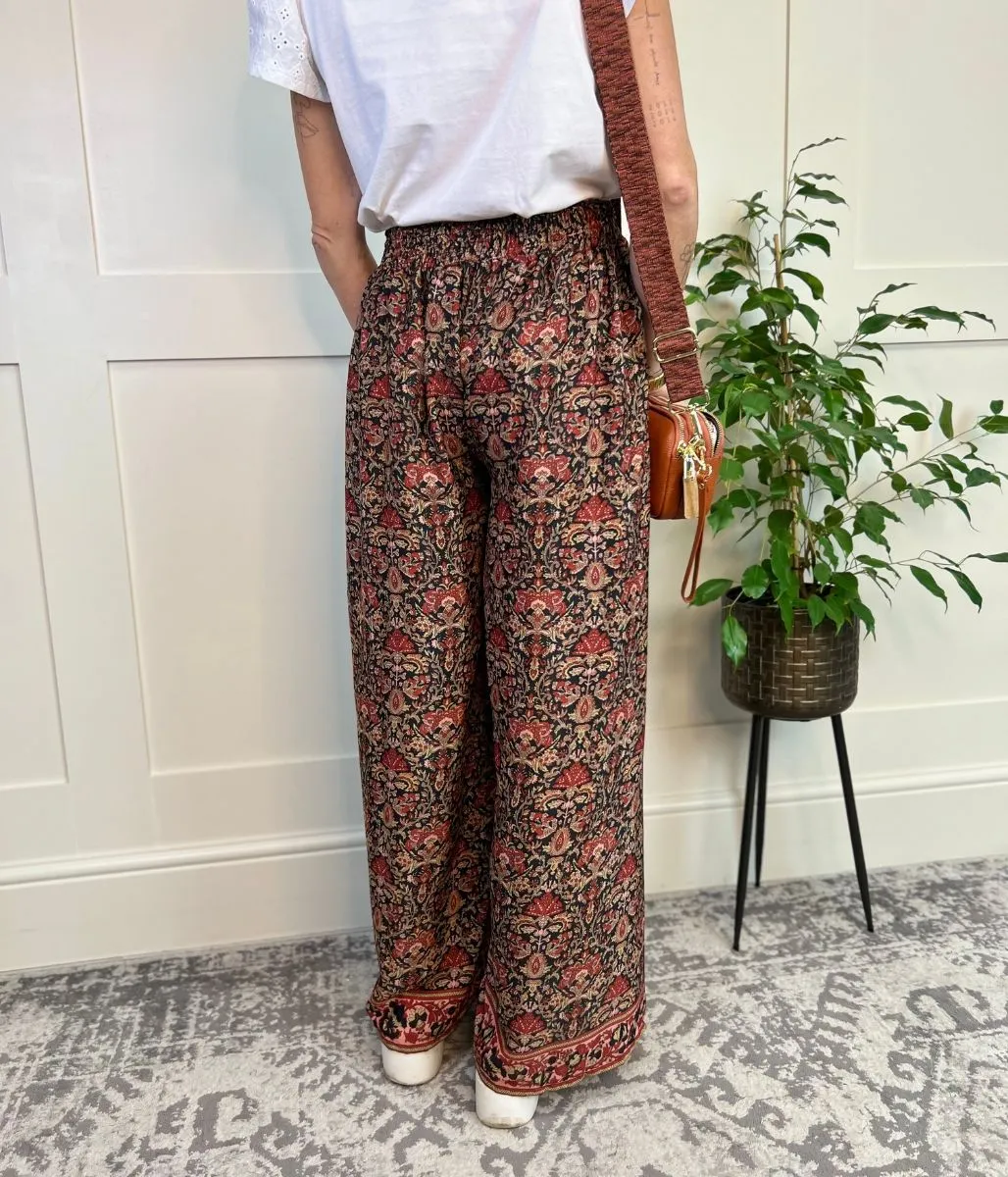 Baroque Print Wide Leg Wrap Trousers