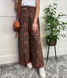 Baroque Print Wide Leg Wrap Trousers