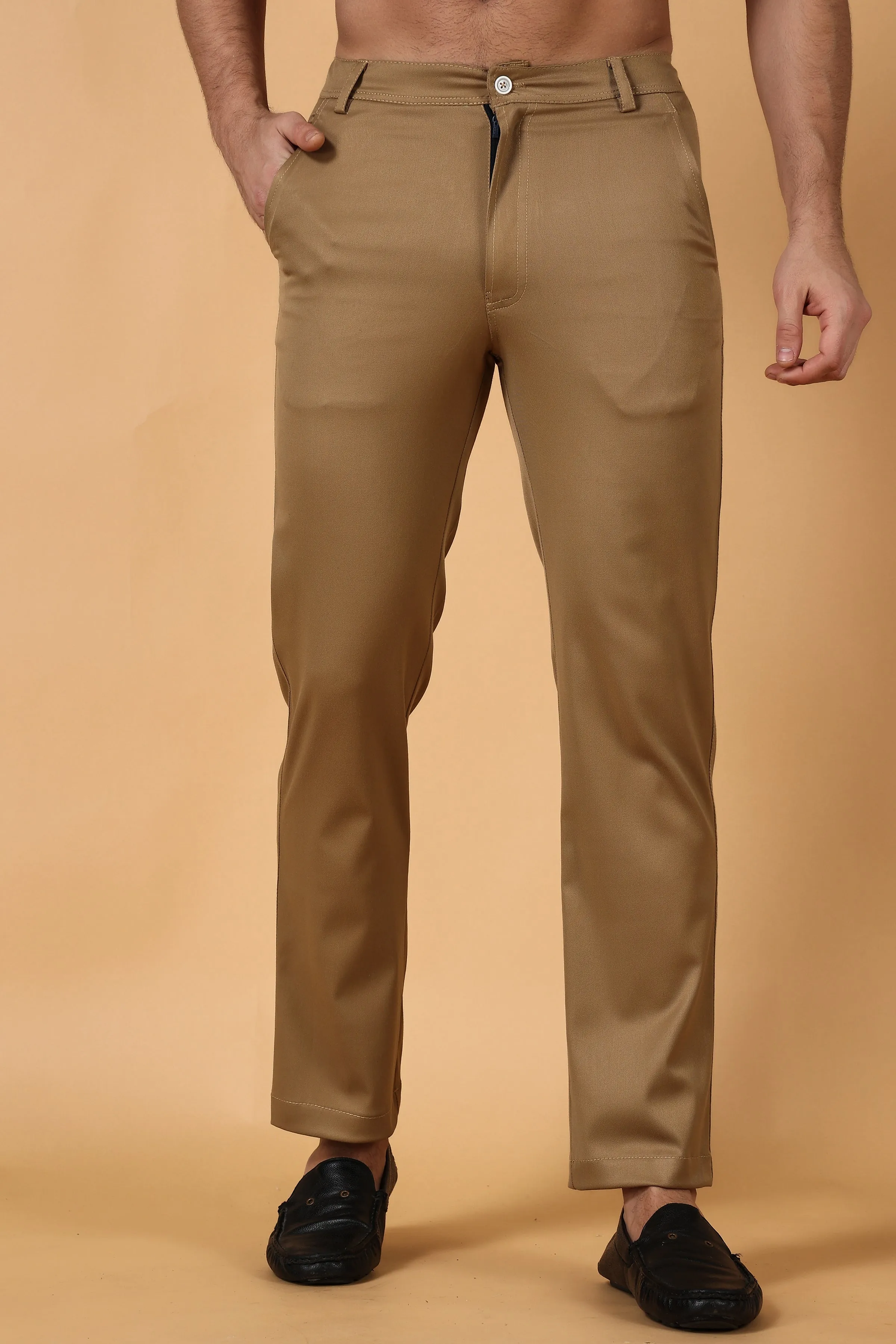 Beige Cotton Lycra Chinos