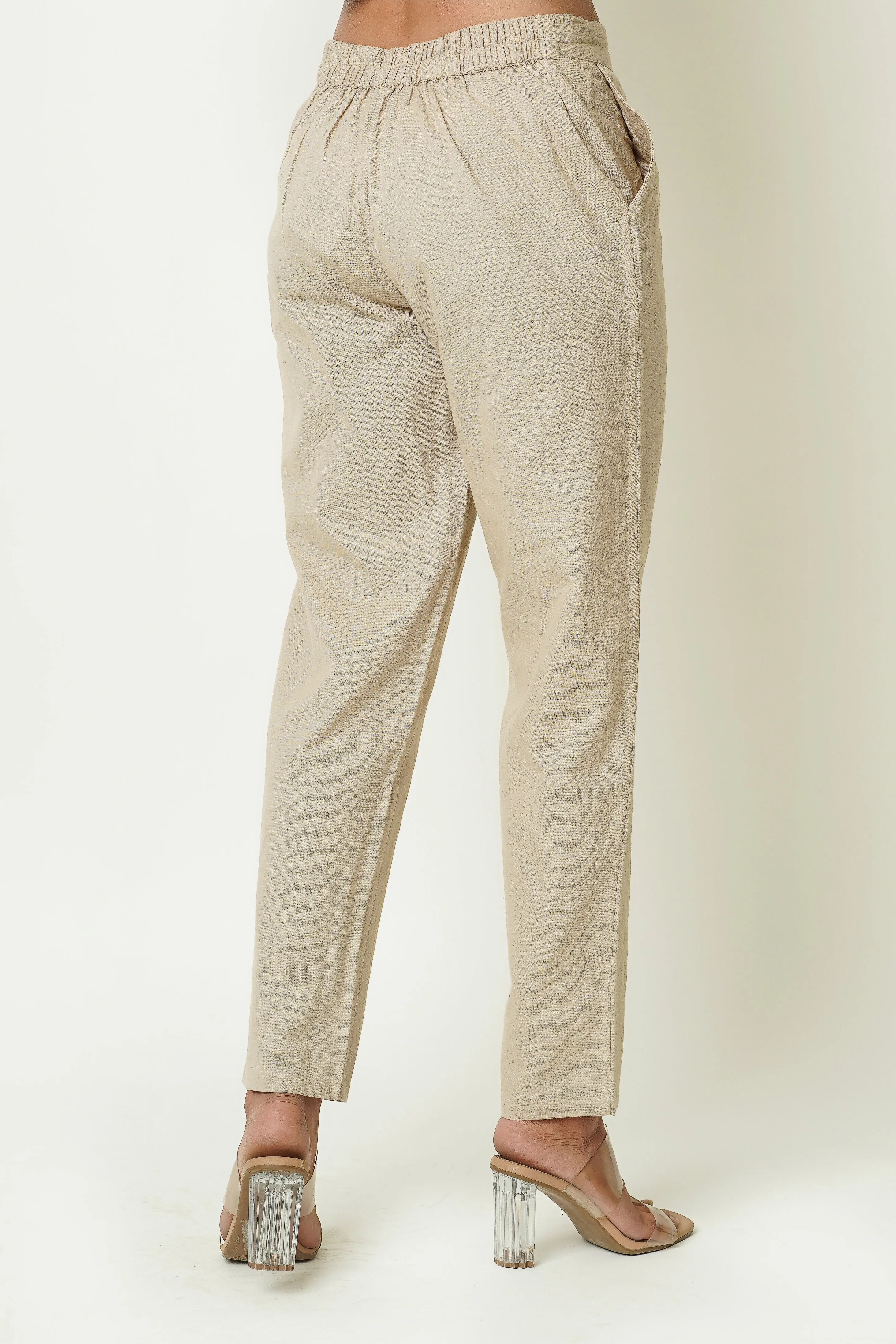 Beige Cotton Women's Trousers