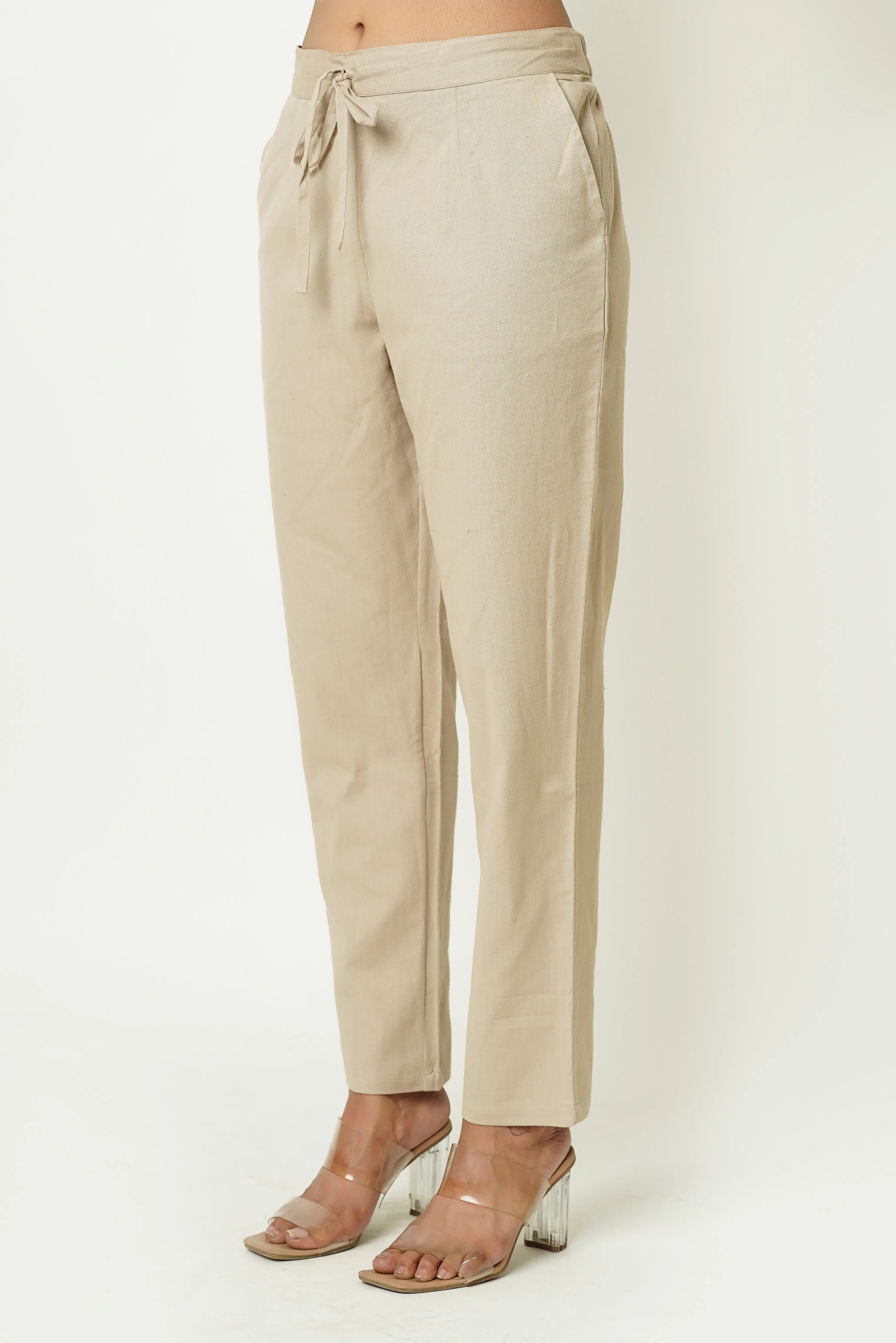 Beige Cotton Women's Trousers