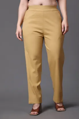 Beige Lycra Slub Pants