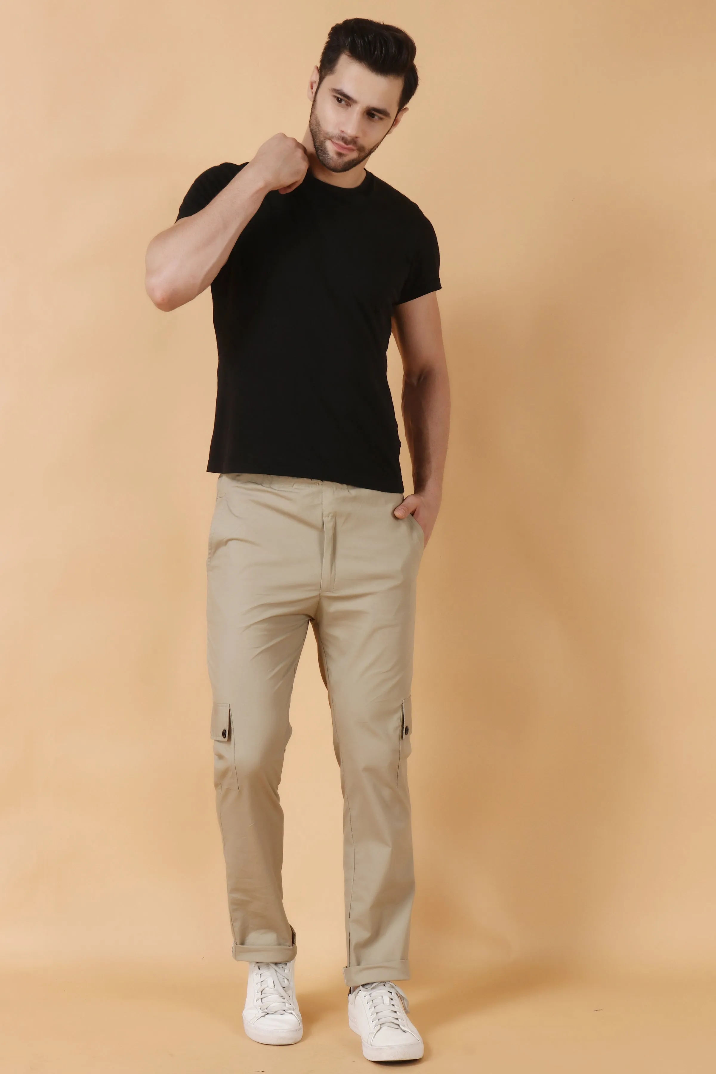 Beige Stretch Cargo Pants