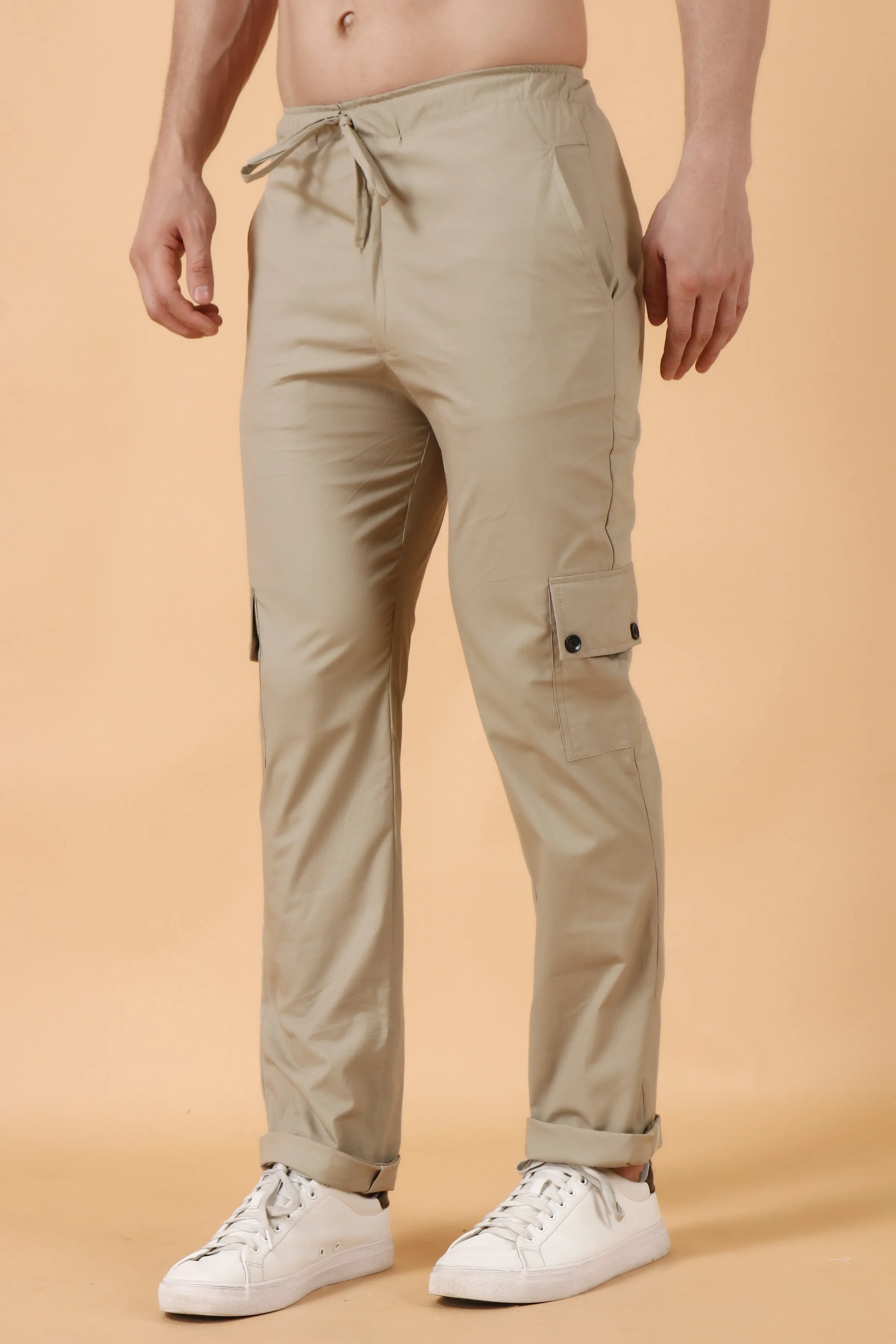 Beige Stretch Cargo Pants