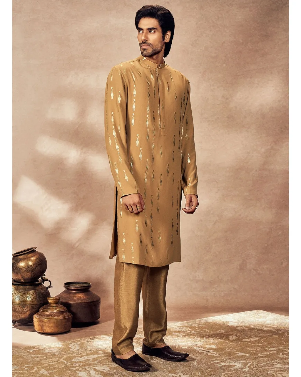 Beige Tribal Pillar Kurta Set