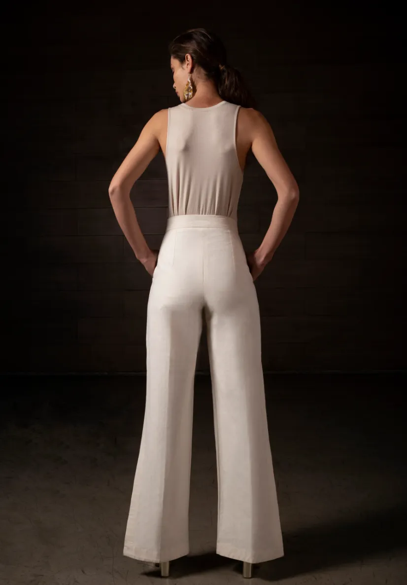 Beige Wide Open Leg Pants