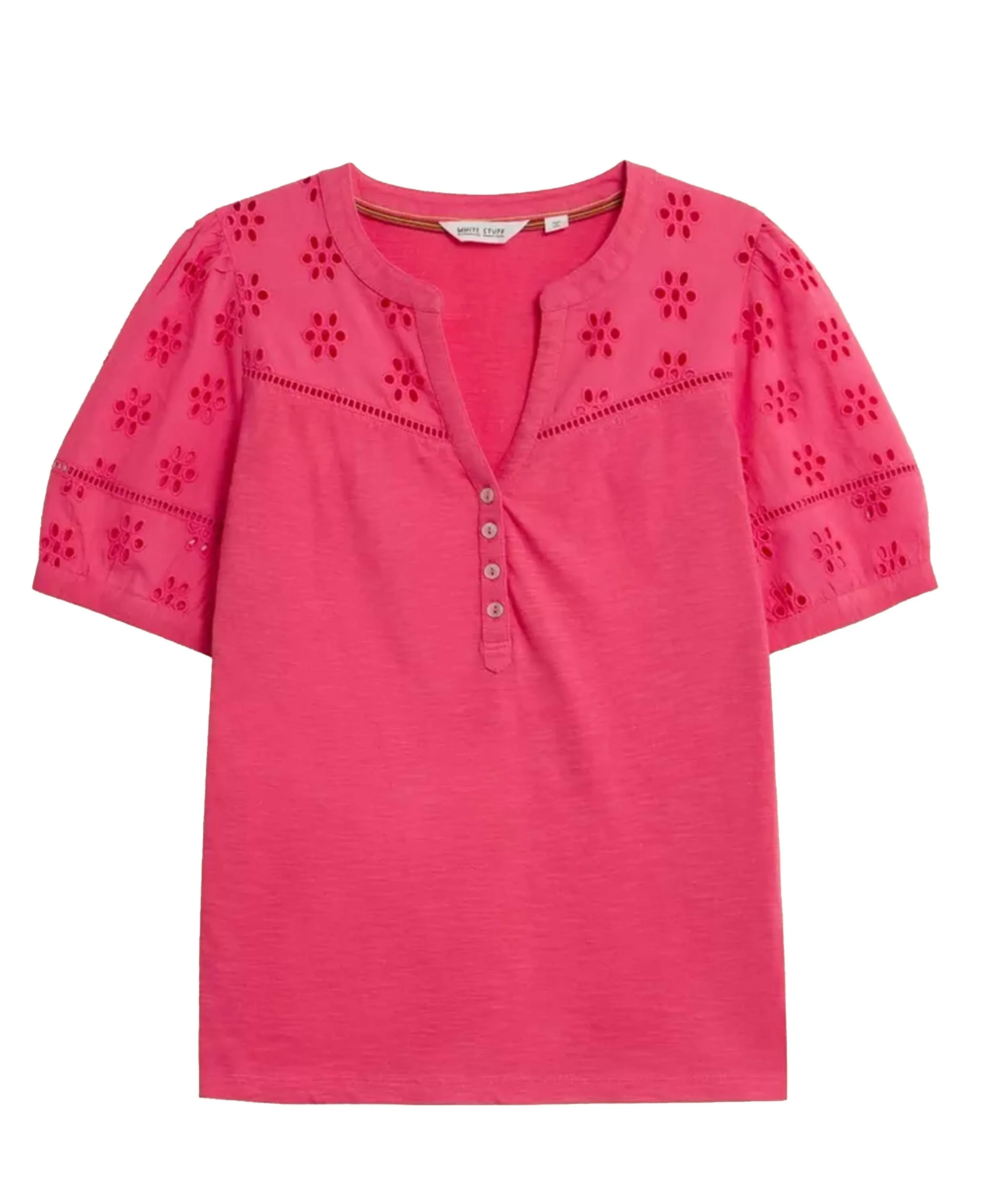 Bella Broderie Mix Top - Mid Pink