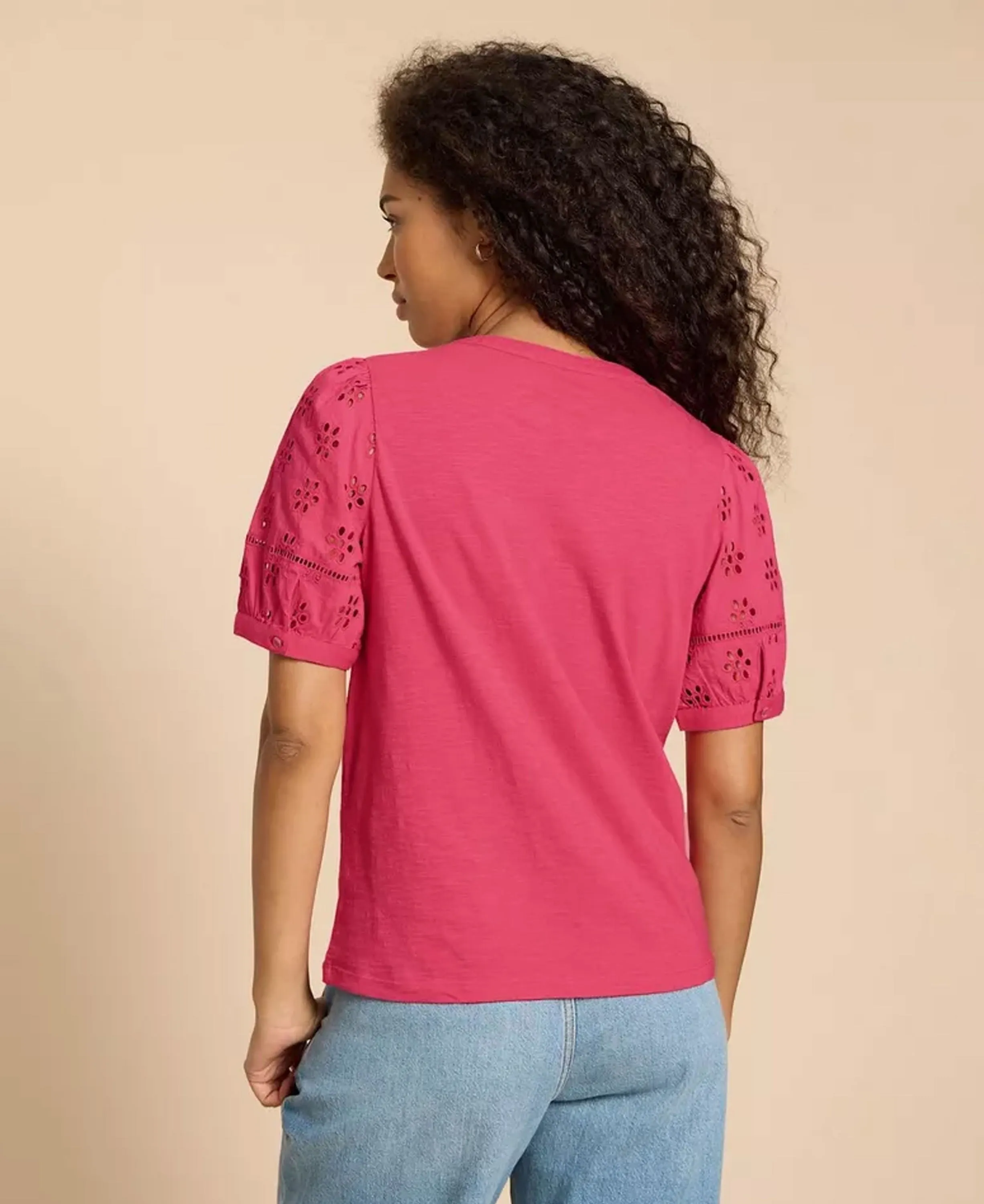 Bella Broderie Mix Top - Mid Pink