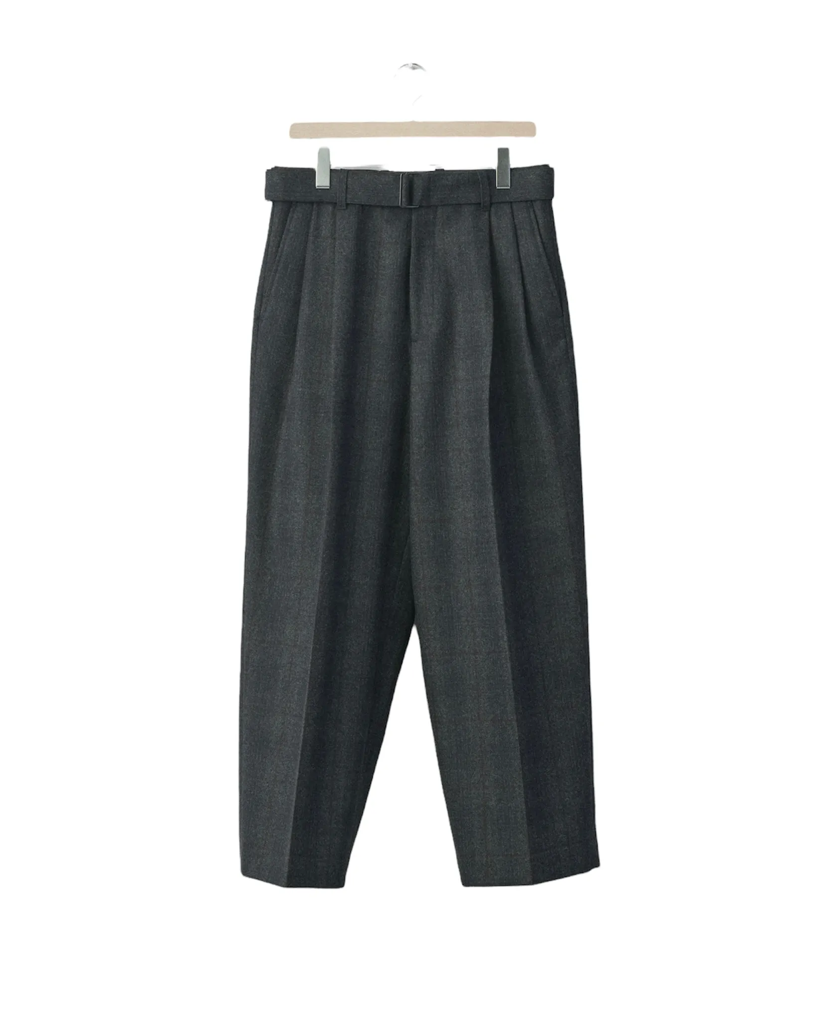 BELTED WIDE STRAIGHT TROUSERS "CHARCOAL CHECK"