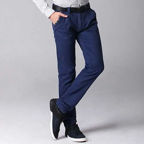 Big Size 30-44 Fashion Korean Casual Straight Slim Pants Men's  Solid Color Trousers