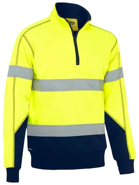 Bisley Hi Vis 2 Tone Taped 1/4 Zip Fleecer Pullover c/w Sherpa Lining BK6987T