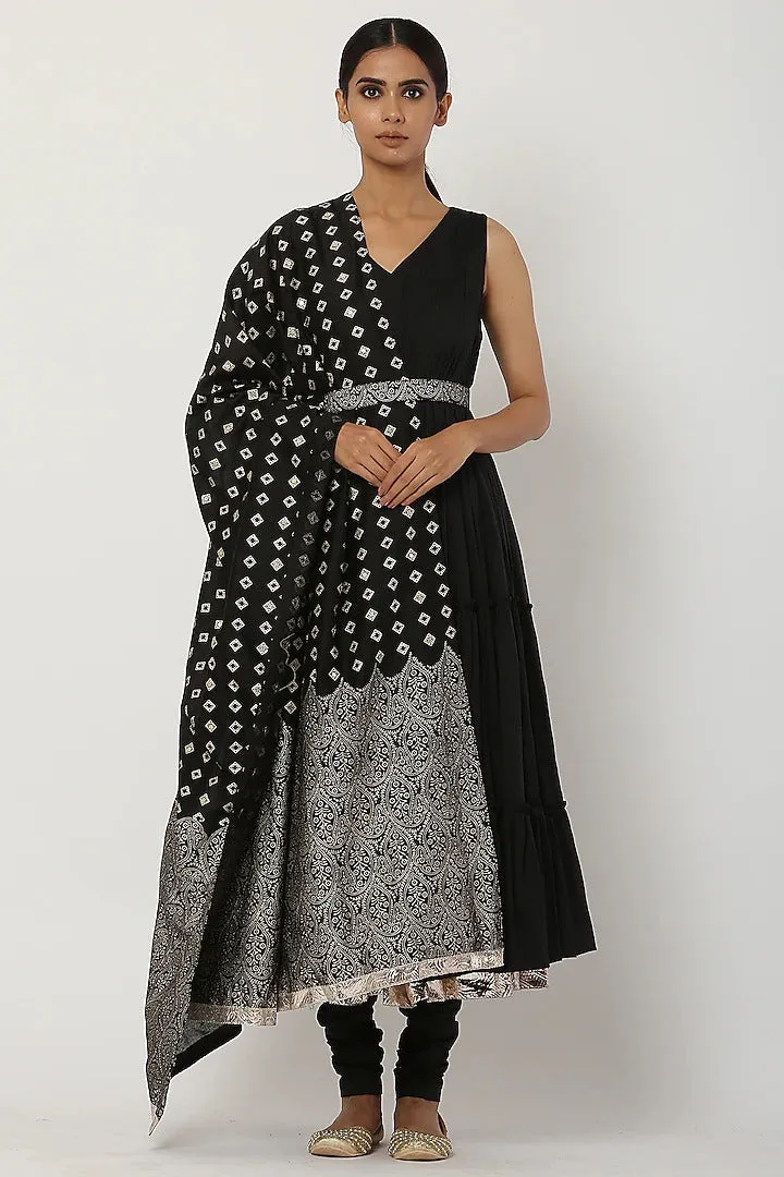 Black Tiered Kalidar Anarkali Set