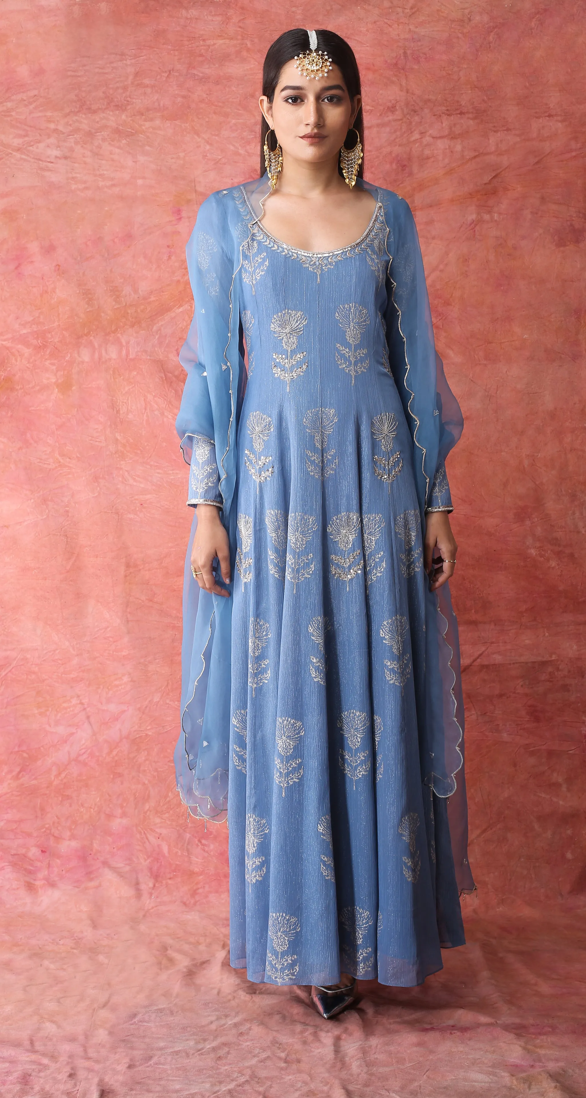 Blue Metallic Georgette Anarkali