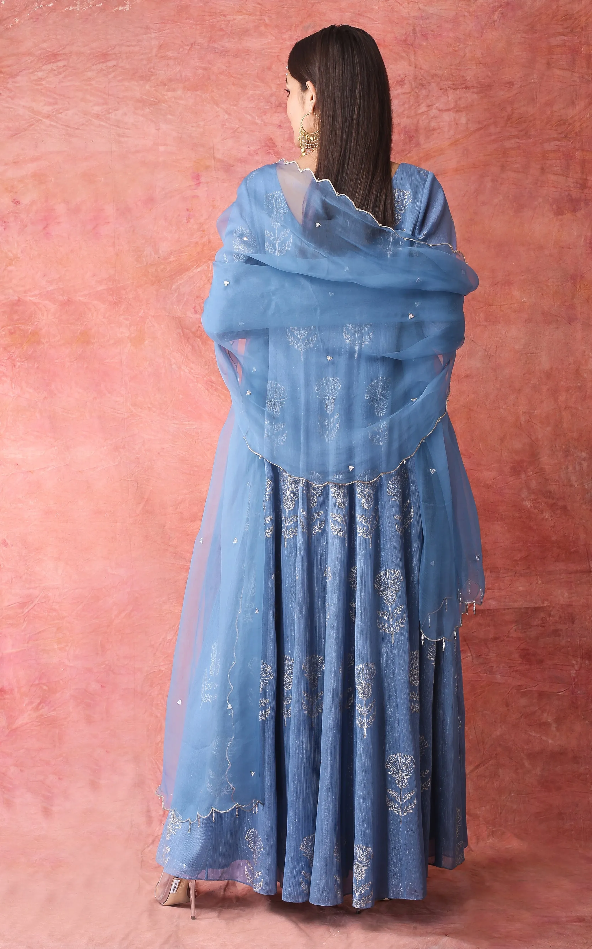 Blue Metallic Georgette Anarkali