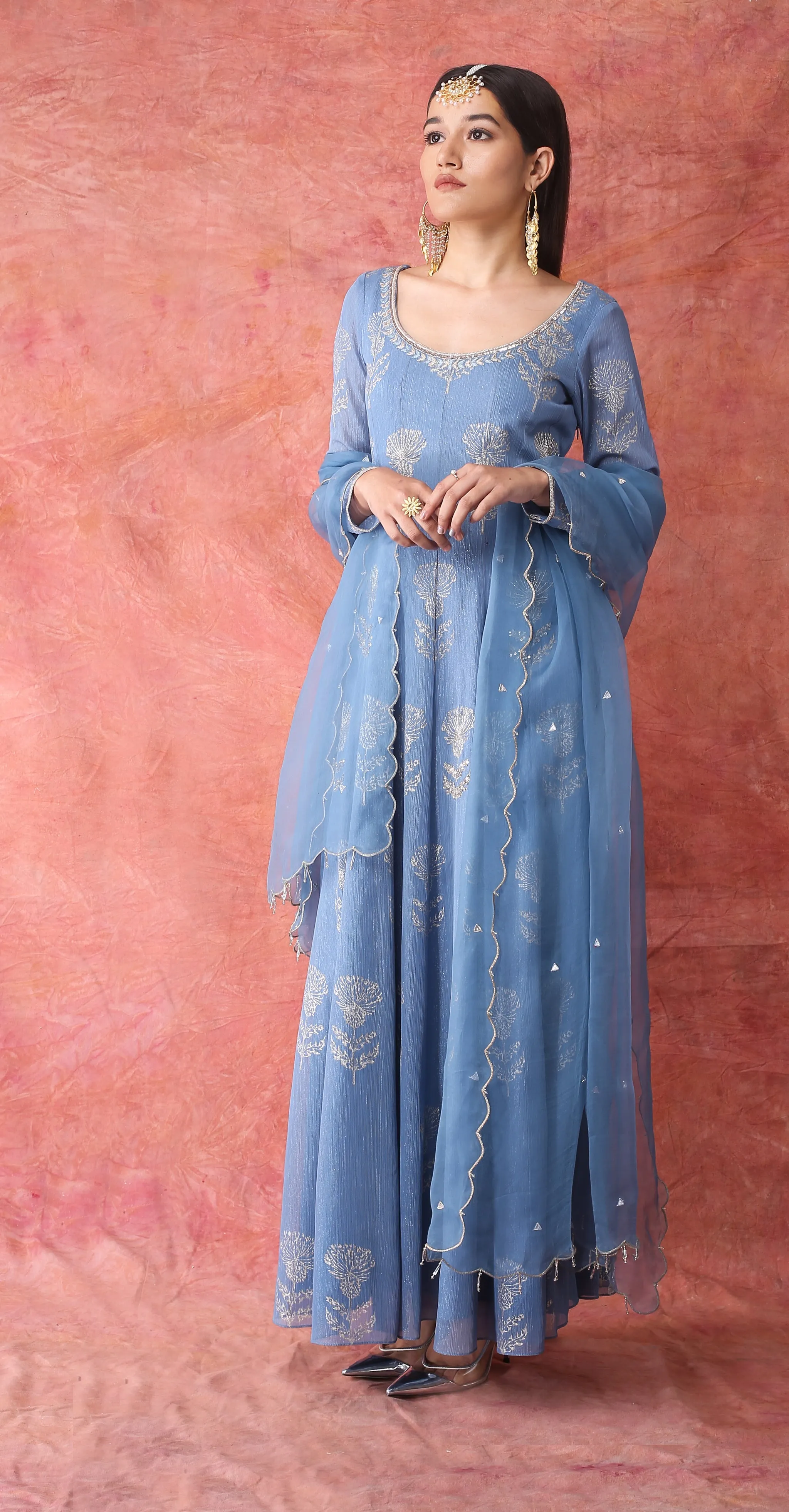 Blue Metallic Georgette Anarkali