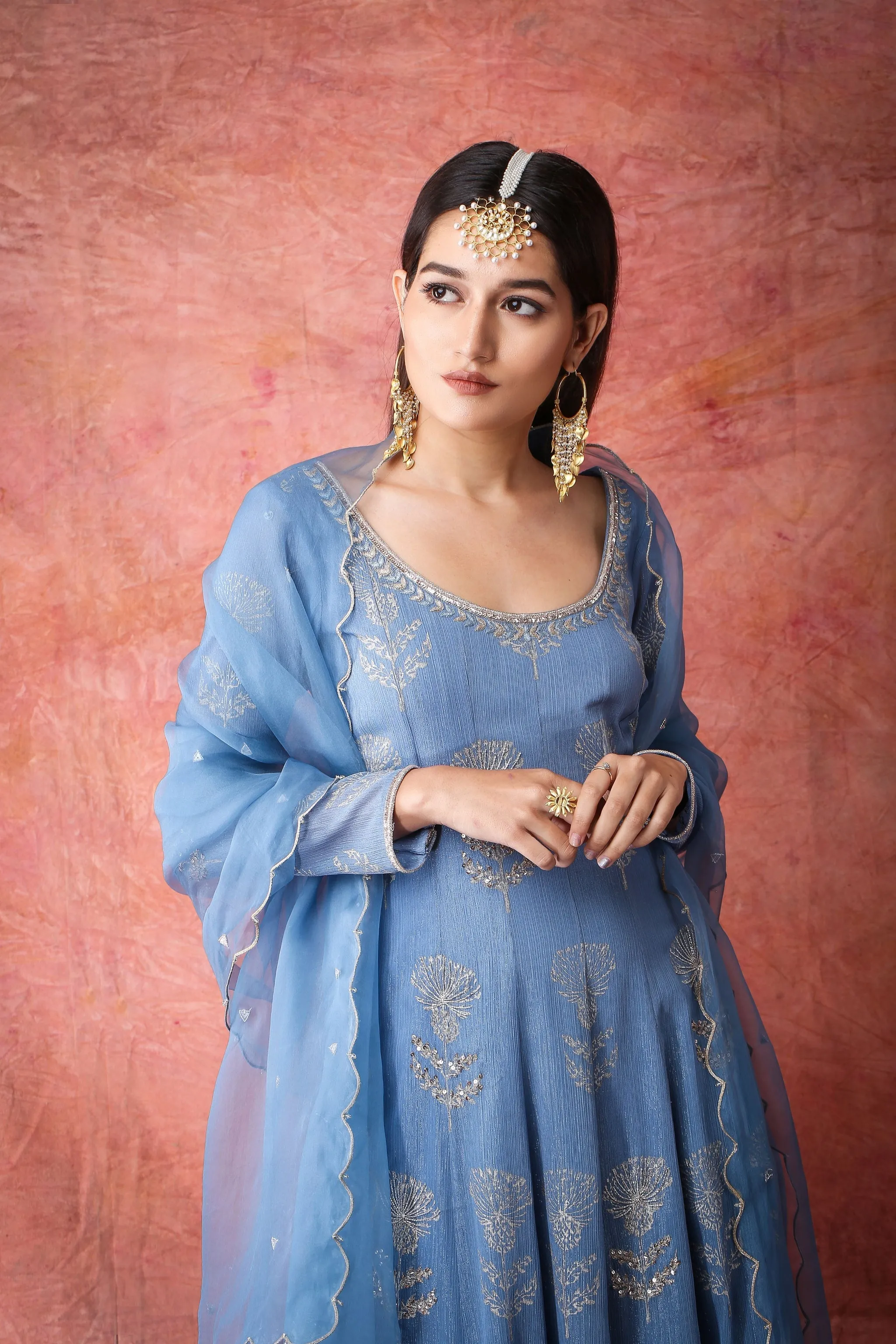 Blue Metallic Georgette Anarkali