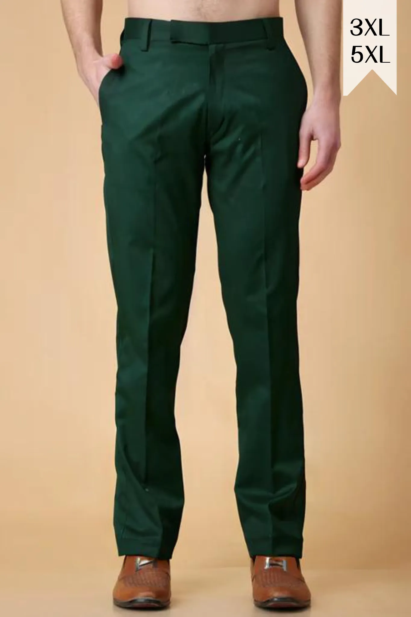 Bottle Green Solid Stretch Trousers