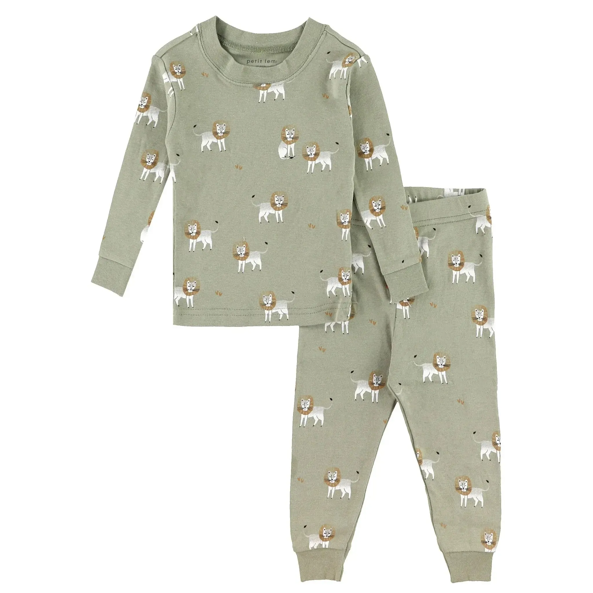 Boy's 2-Piece Lion-Print Pyjama Set - Green | Petit Lem