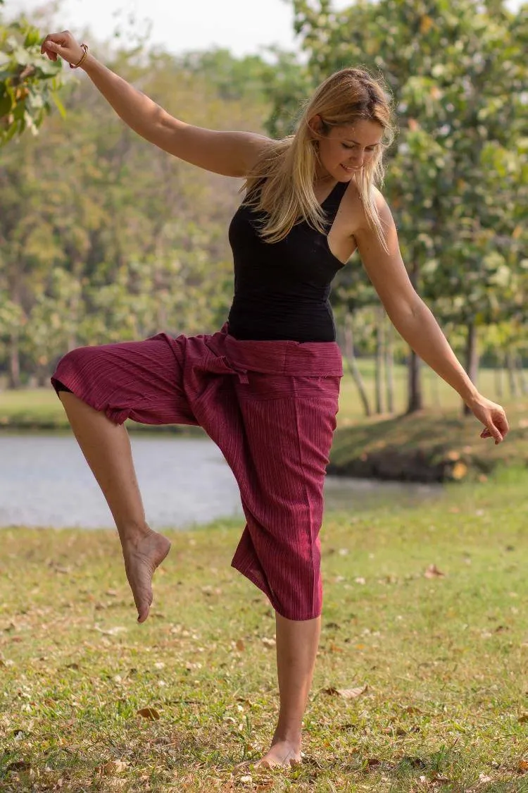 Burgundy Red 3/4 Fisherman Pants