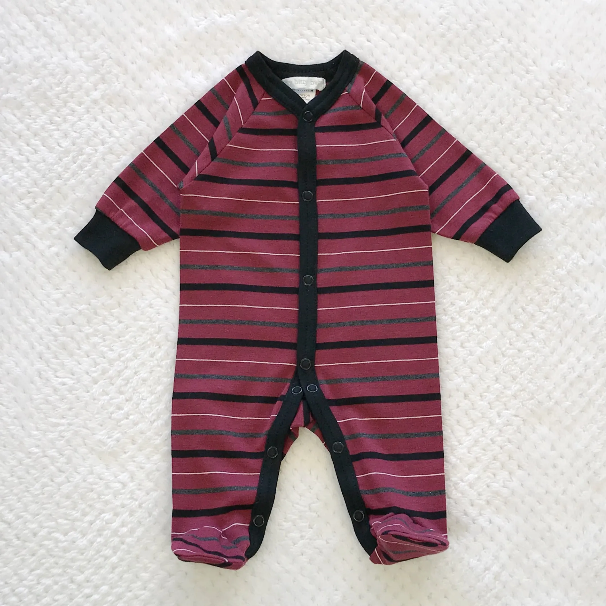 Burgundy Stripe Snap Front Footie