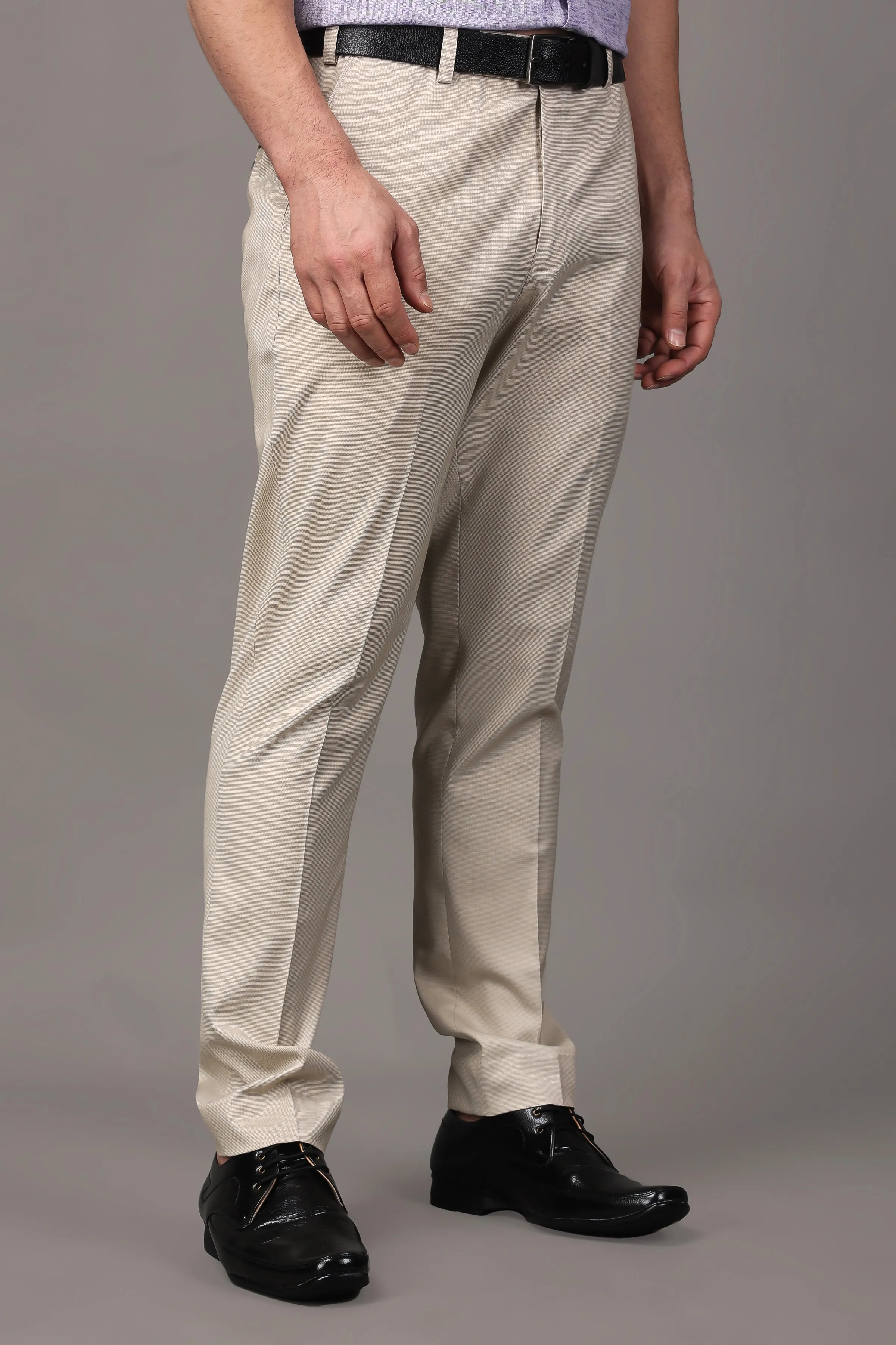 Caramel Beige Textured Stretch Trousers