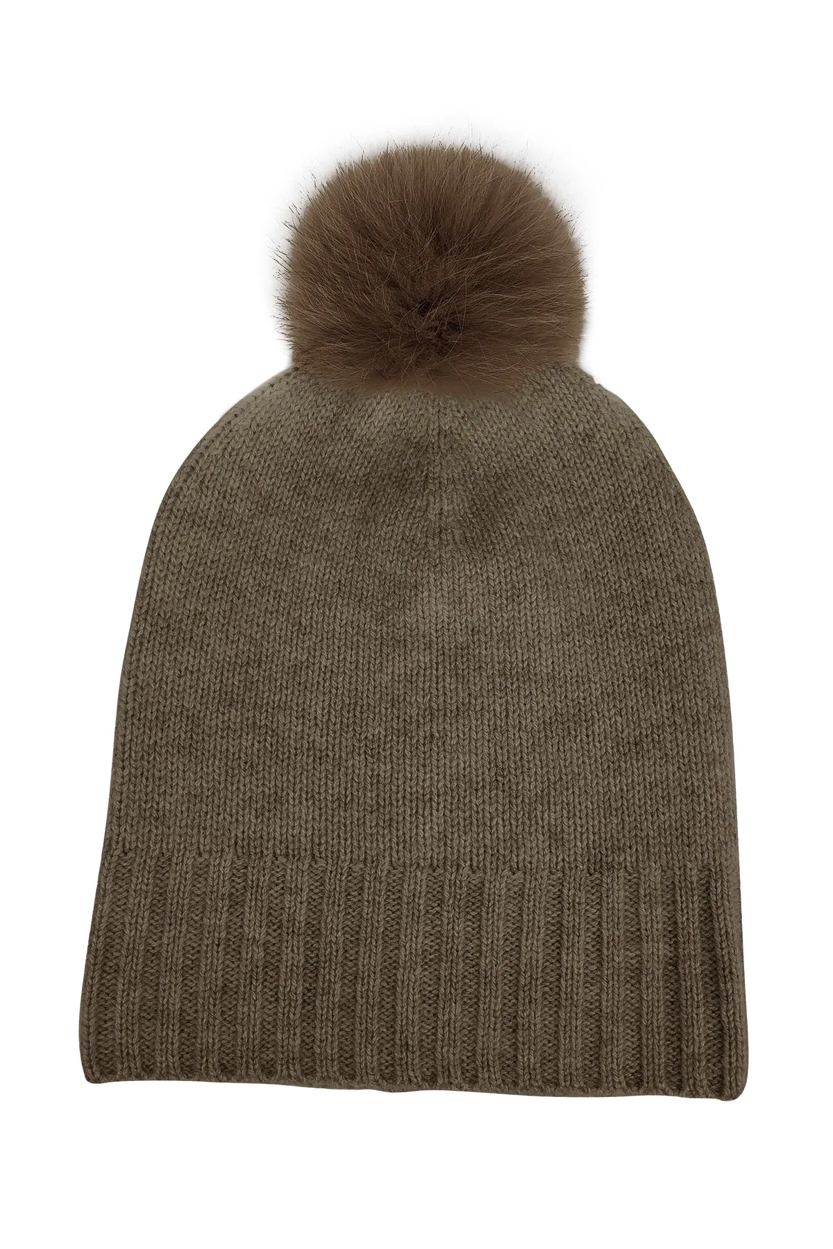 CASHMERE CUFF SLOUCHY FUR POM BEANIE