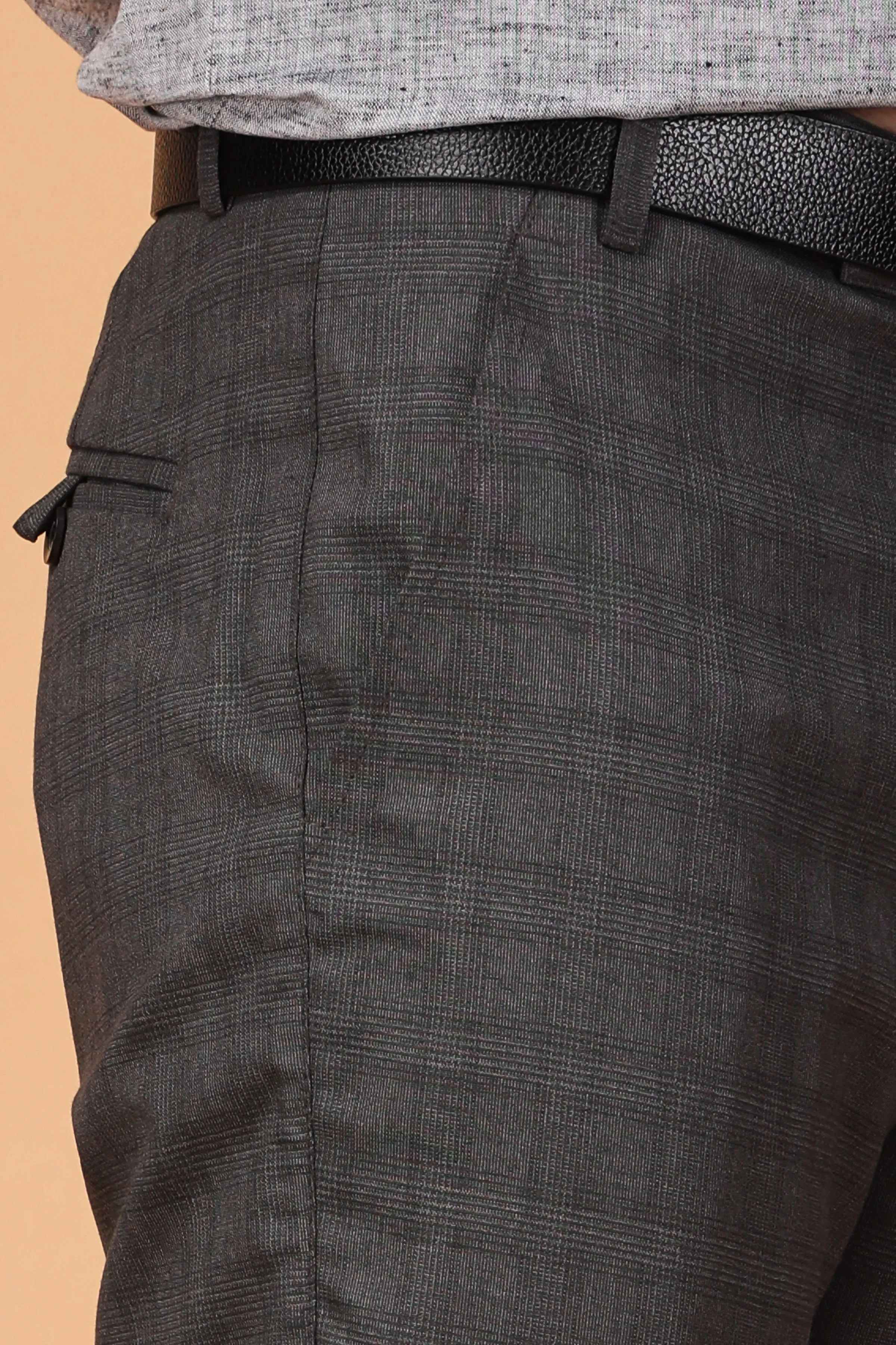 Charcoal Checked Formal Trousers