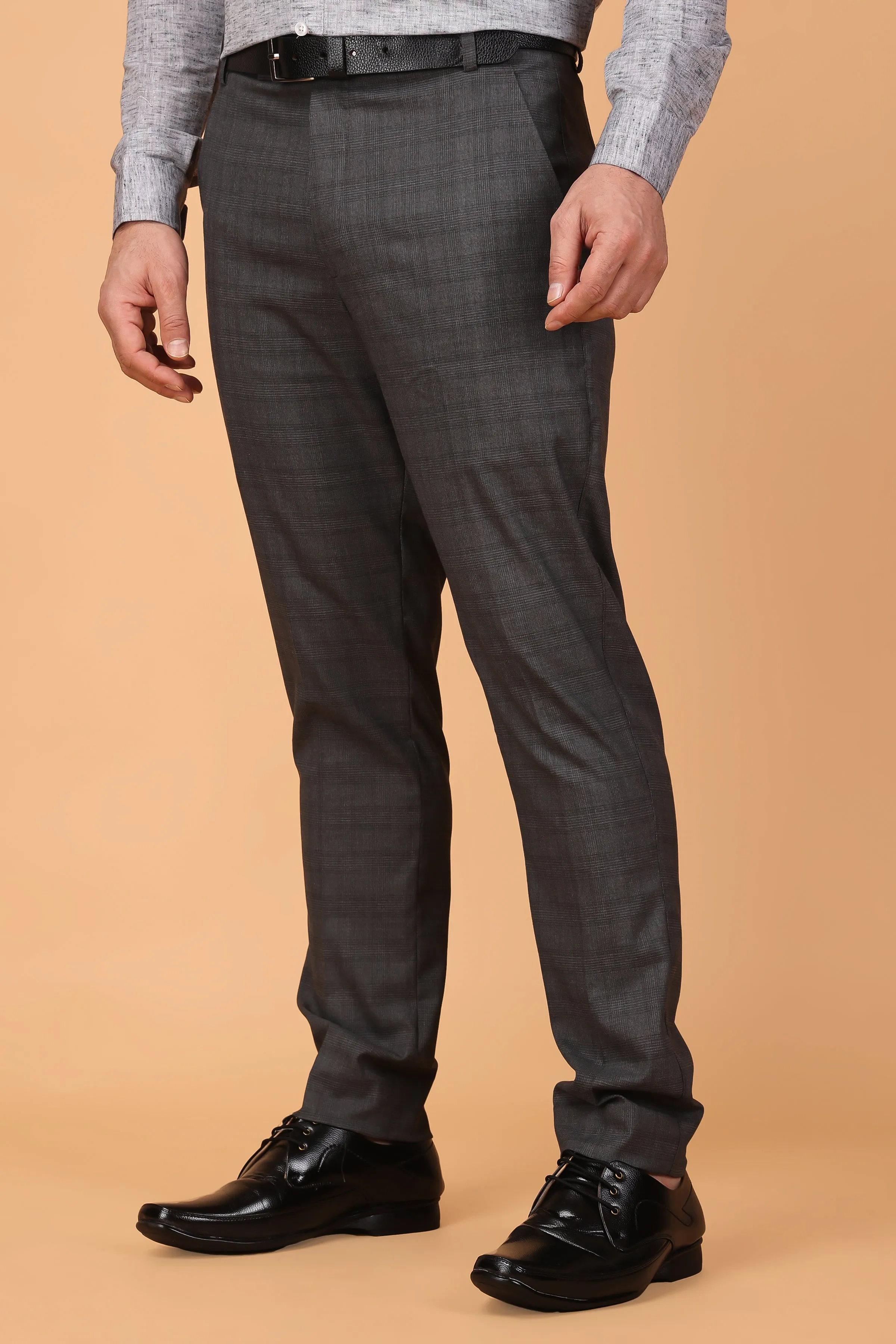 Charcoal Checked Formal Trousers