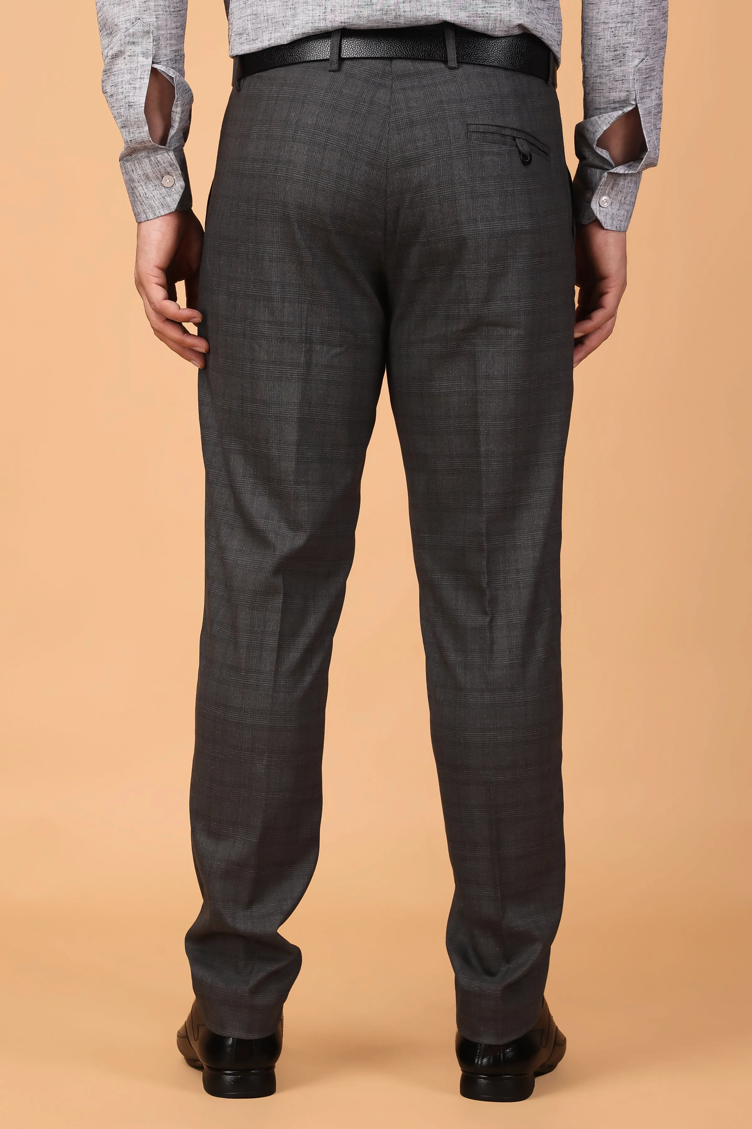 Charcoal Checked Formal Trousers